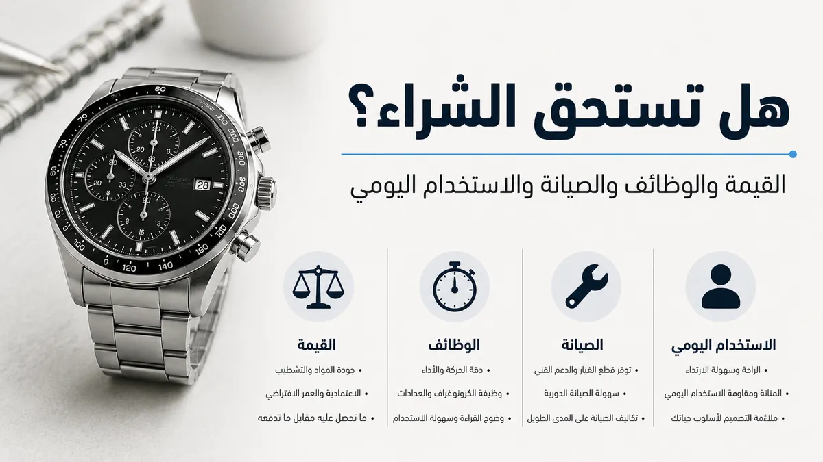 ساعة كرونوغراف رجالية مقيّمة حسب القيمة والوظائف والصيانة والفائدة في الاستخدام اليومي