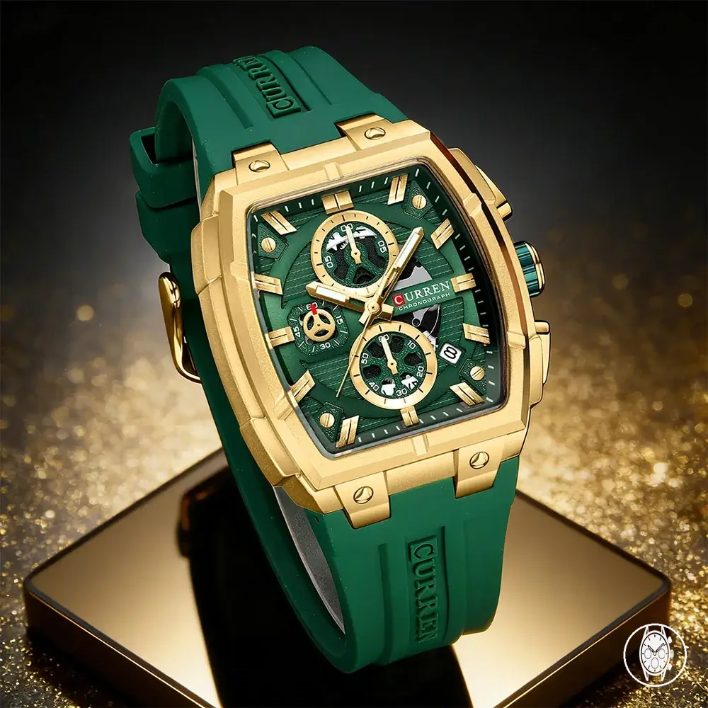 Herren-Quarz-Sportchronographenuhr mit Silikonarmband, Datumsanzeige und Leuchtmarkierungen