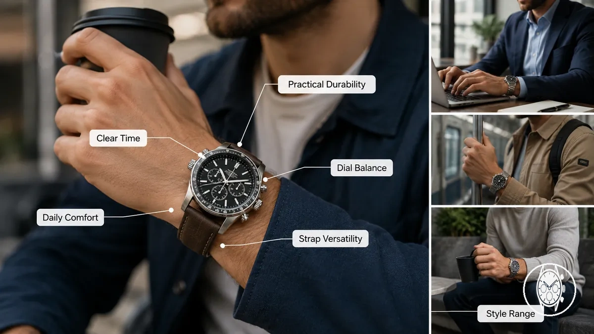Herren-Alltags-Chronograph mit Alltagsoutfit, ablesbarem Zifferblatt und ausgewogenem Armband