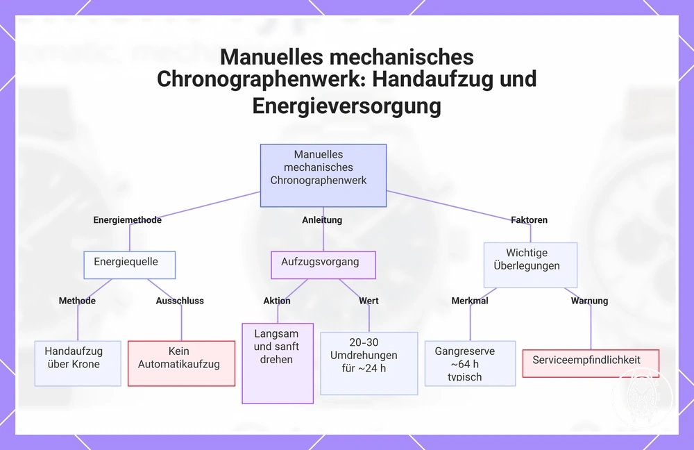 Manuelles mechanisches Chronographenwerk: Handaufzug und Energieversorgung