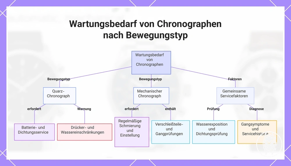 Wartungsbedarf von Chronographen nach Bewegungstyp