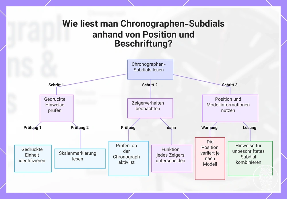 Wie liest man Chronographen-Subdials anhand von Position und Beschriftung?