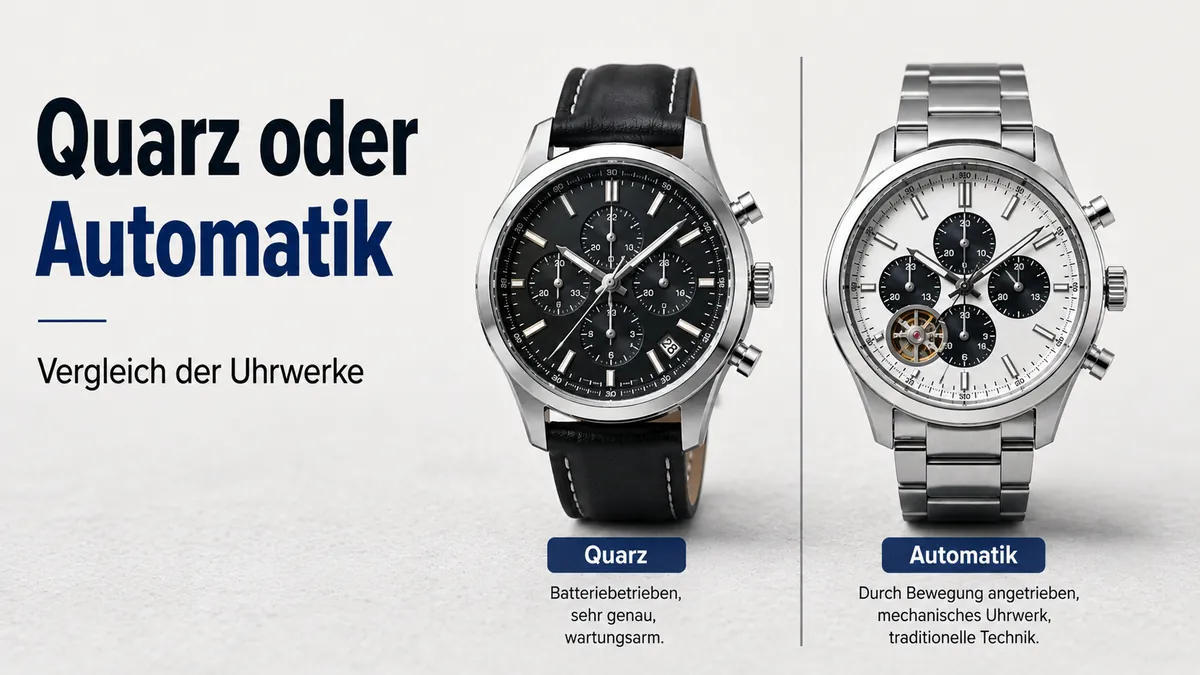 Quarz- und Automatik-Chronographen für Herren nebeneinander zum Vergleich der Uhrwerke