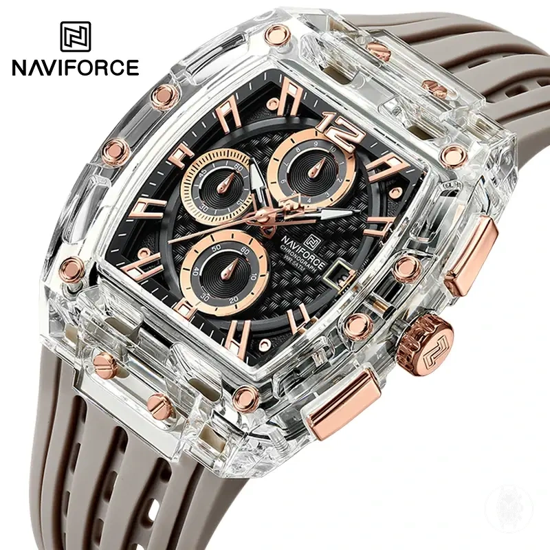 Men's quartz multifunction chronograph watch with silicone band and 5ATM waterproof rating