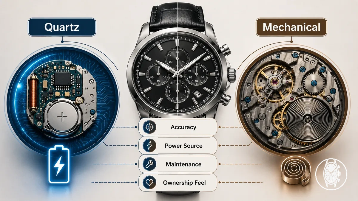 Men’s chronograph watch movement choices compared by accuracy, power source, maintenance and ownership preference