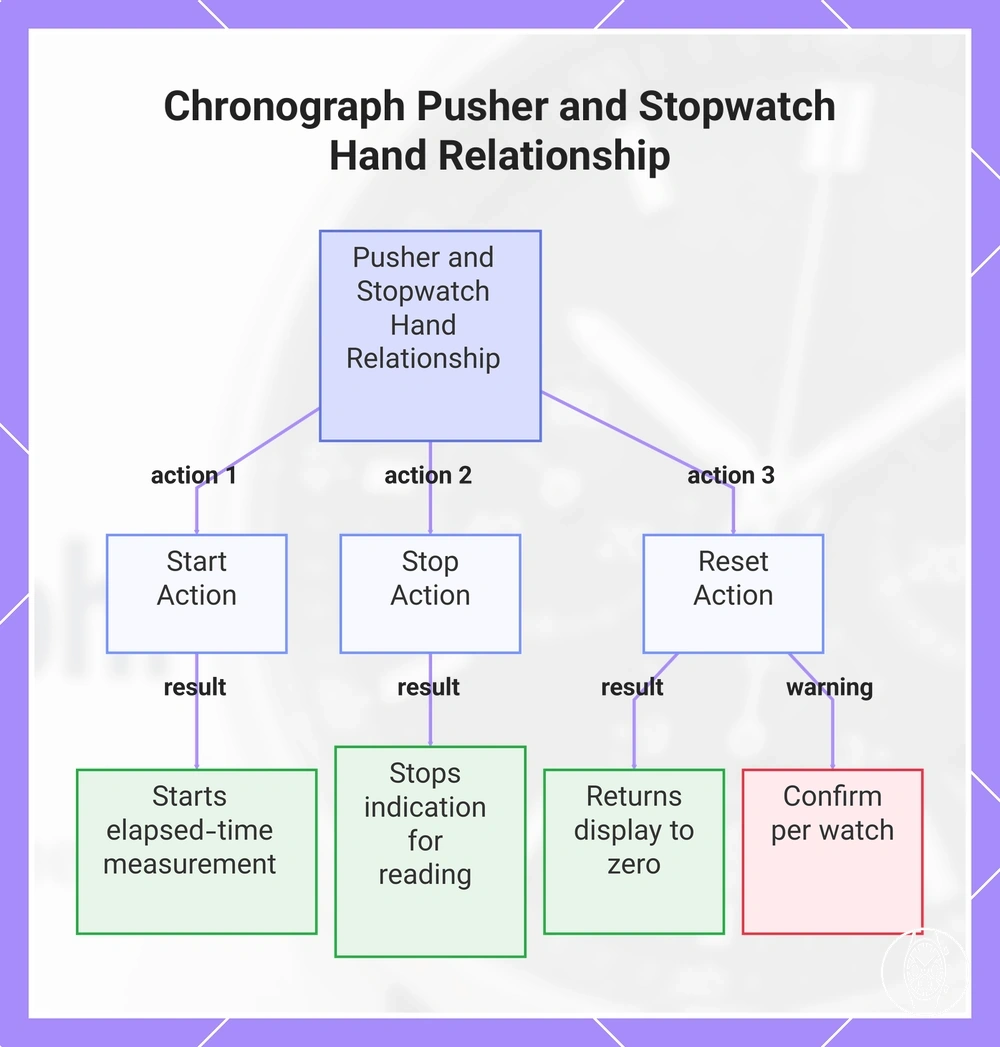Chronograph Pusher and Stopwatch Hand Relationship