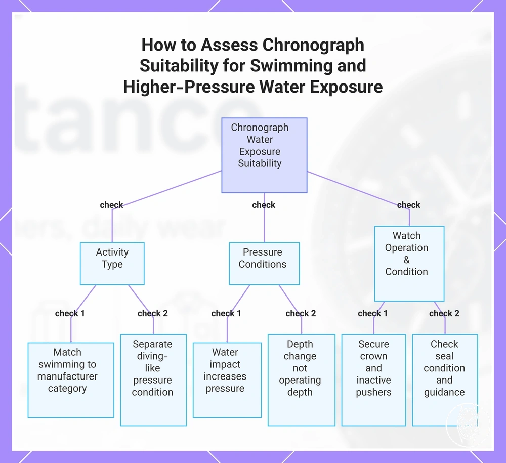 How to Assess Chronograph Suitability for Swimming and Higher-Pressure Water Exposure