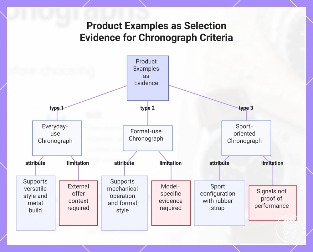 Product Examples as Selection Evidence for Chronograph Criteria