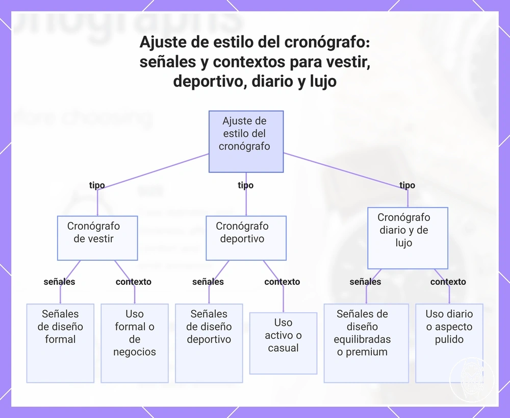 Ajuste de estilo del cronógrafo: señales y contextos para vestir, deportivo, diario y lujo