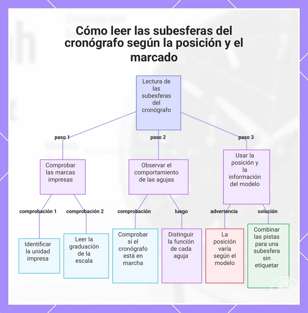 Cómo leer las subesferas del cronógrafo según la posición y el marcado