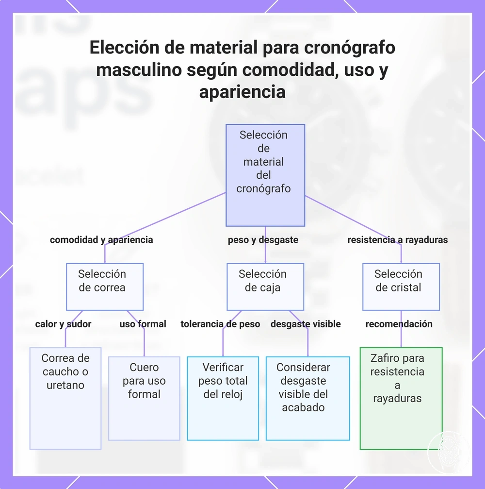 Elección de material para cronógrafo masculino según comodidad, uso y apariencia