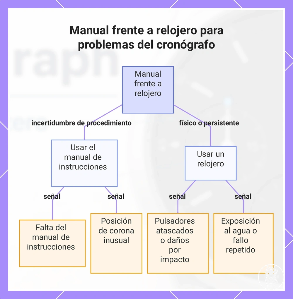 Manual frente a relojero para problemas del cronógrafo