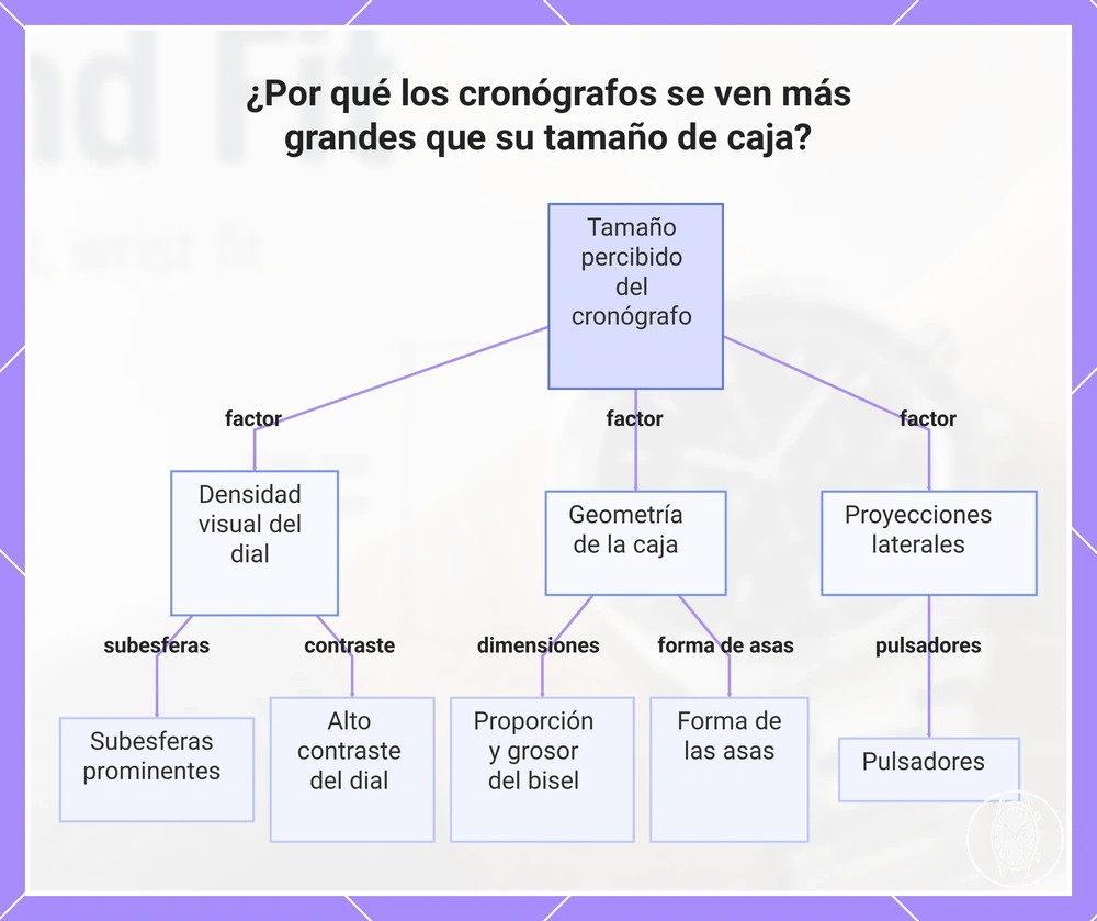 ¿Por qué los cronógrafos se ven más grandes que su tamaño de caja?