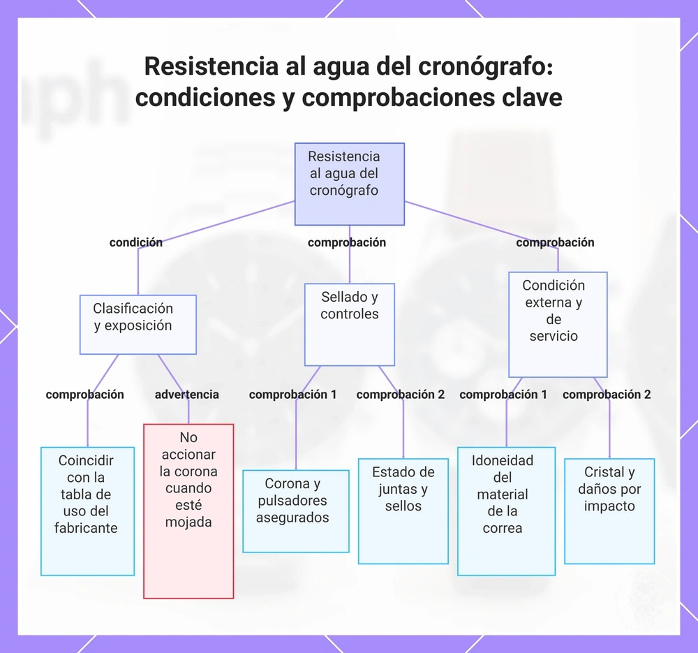 Resistencia al agua del cronógrafo: condiciones y comprobaciones clave