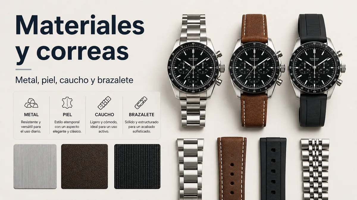 Materiales de relojes cronógrafo para hombre, con cajas metálicas, correas de piel, correas de caucho y brazaletes