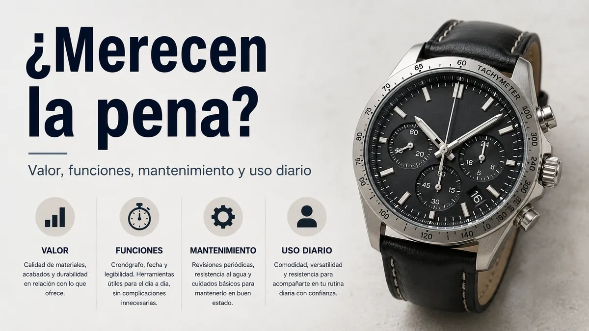Reloj cronógrafo para hombre valorado por utilidad, funciones, mantenimiento y uso diario