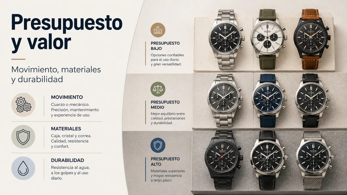 Relojes cronógrafo para hombre ordenados por presupuesto y criterios de valor como movimiento, materiales y durabilidad