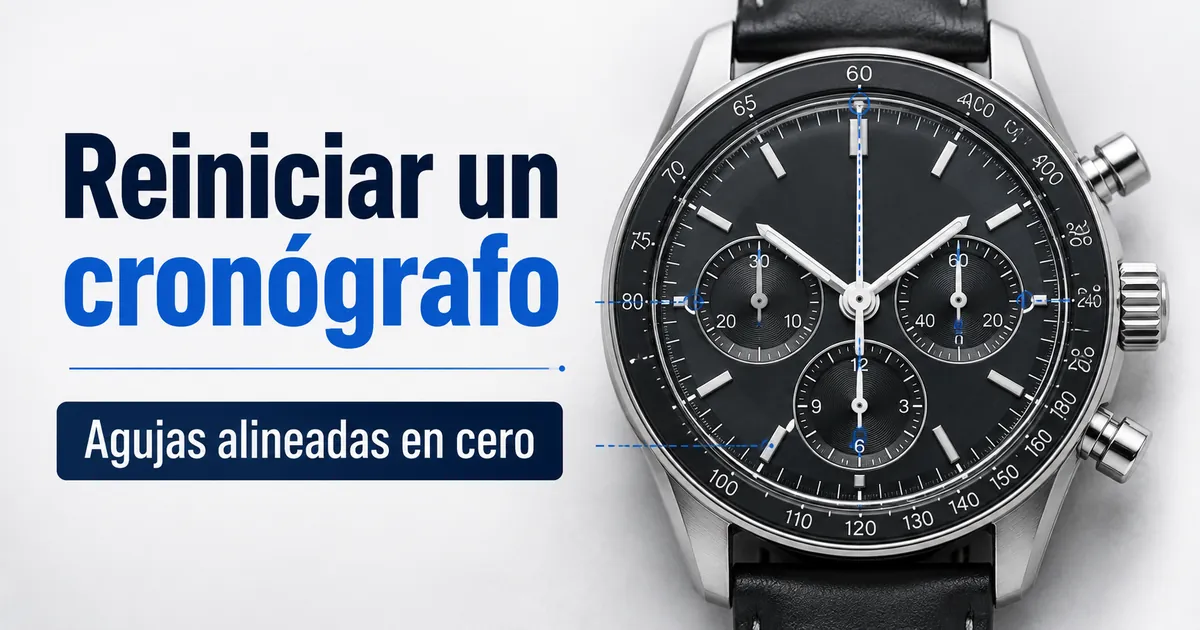 Reloj cronógrafo para hombre con las agujas alineadas en cero durante el reinicio y la recalibración