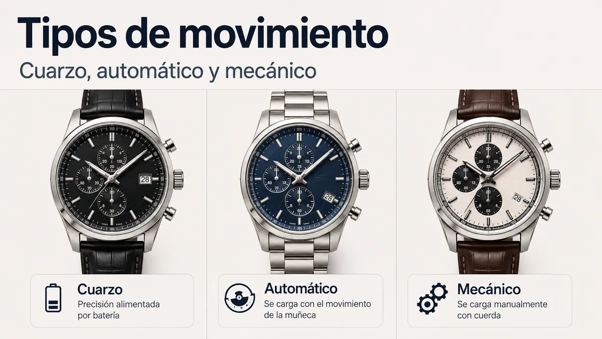 Relojes cronógrafo para hombre que representan movimientos de cuarzo, automáticos y mecánicos