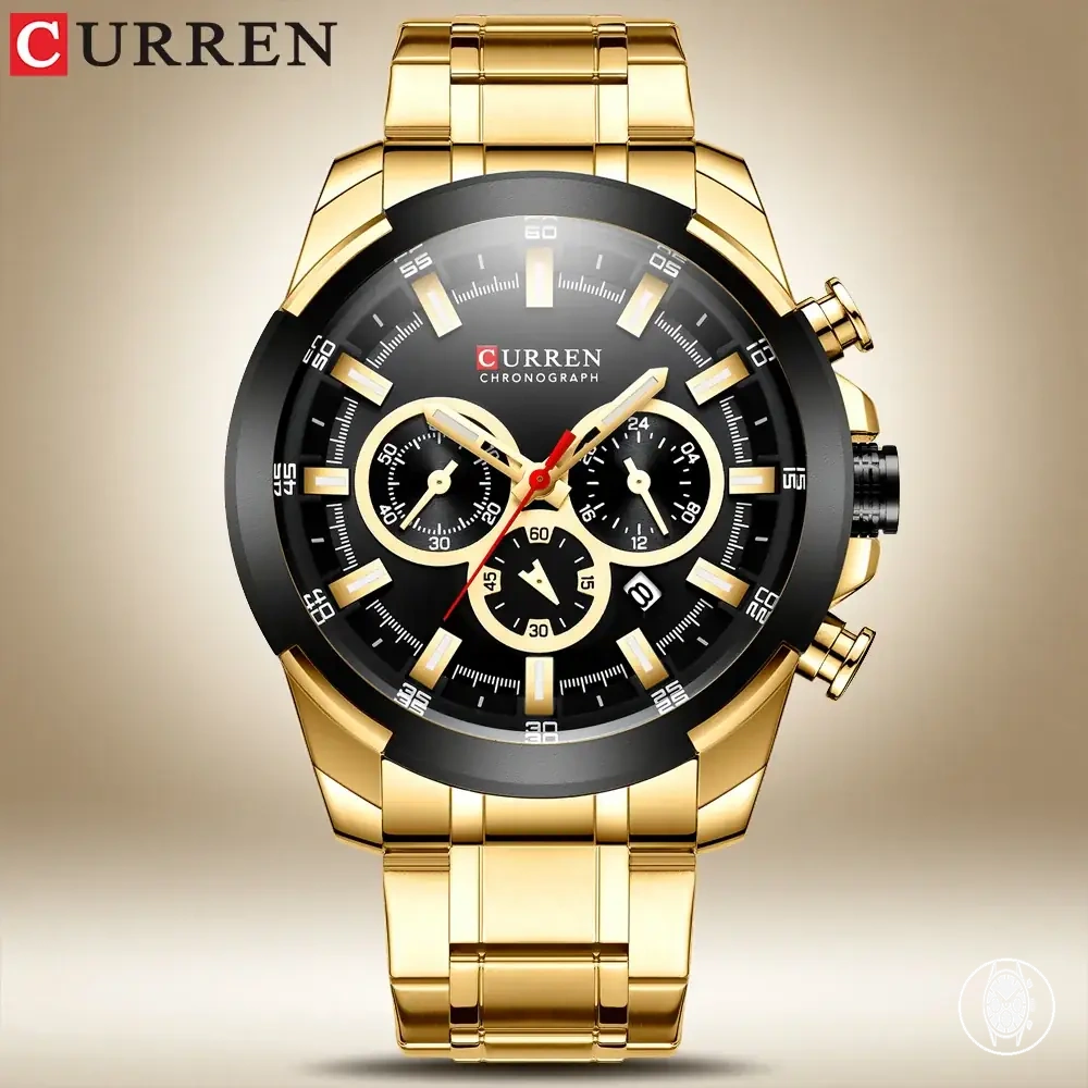 Montre chronographe sport quartz 48 mm pour homme avec bracelet en acier inoxydable et trois sous-cadrans