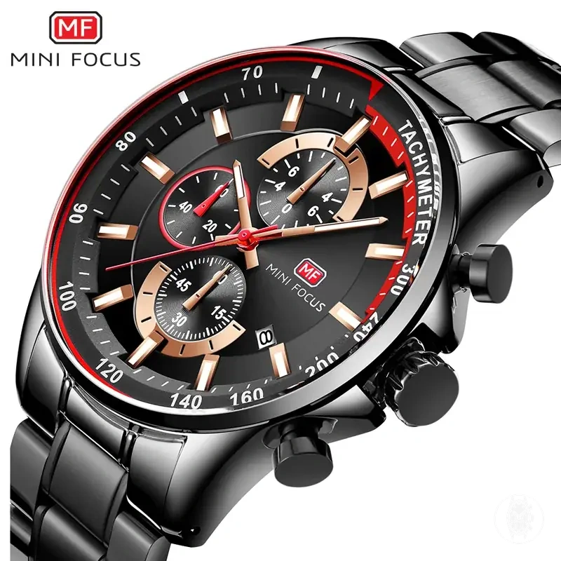Montre chronographe habillée quartz pour homme avec bracelet en acier inoxydable et boîtier étanche