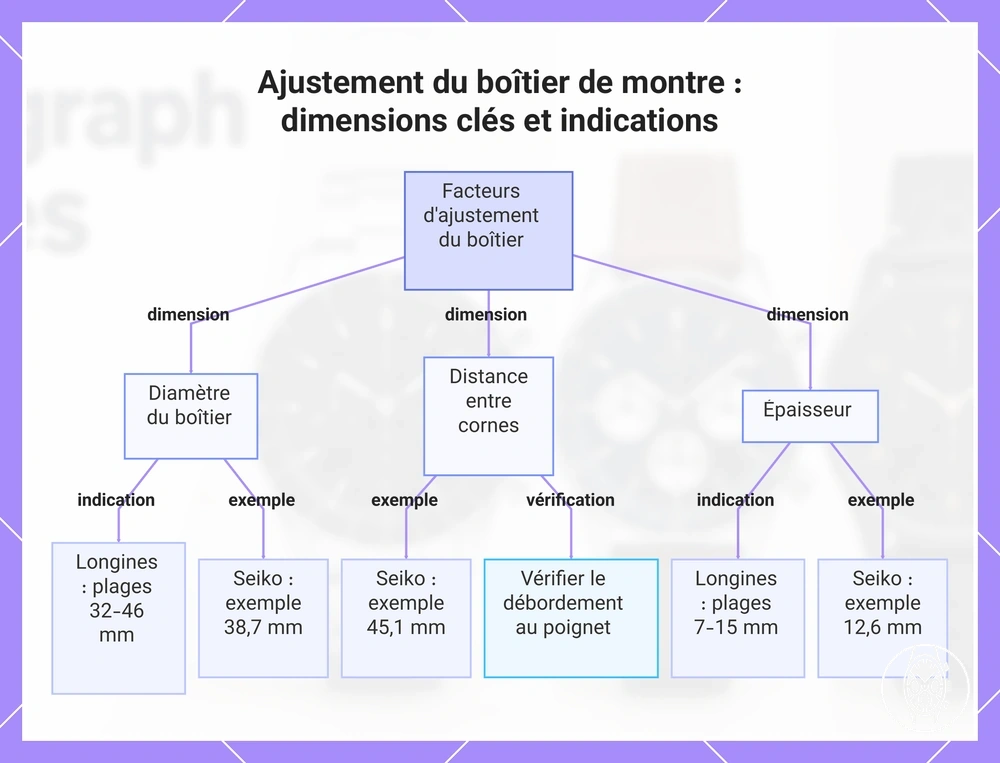 Ajustement du boîtier de montre : dimensions clés et indications