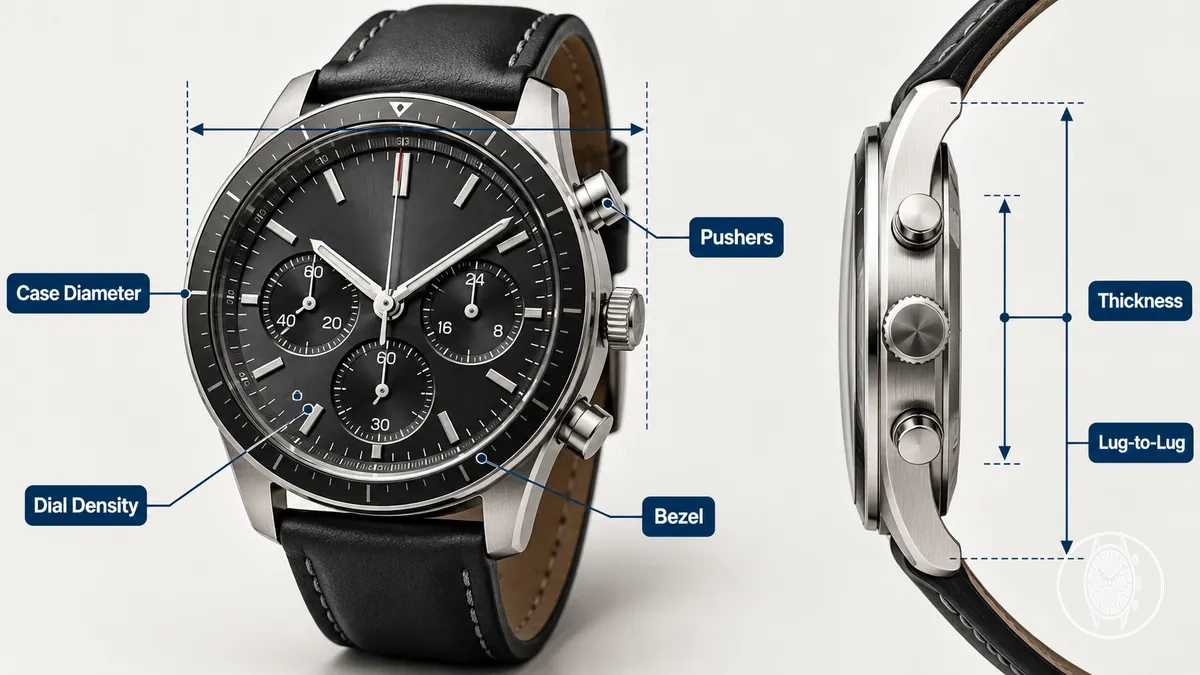 Facteurs taille chronographe ajustement poignet