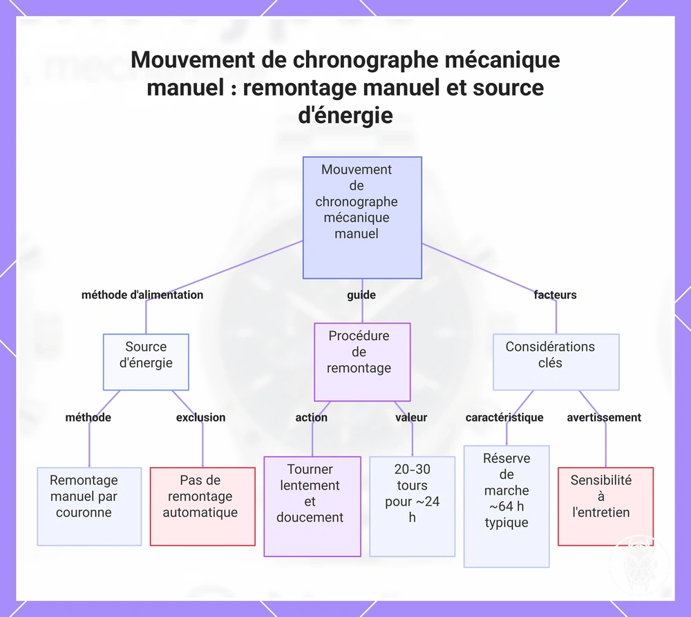Mouvement de chronographe mécanique manuel : remontage manuel et source d'énergie