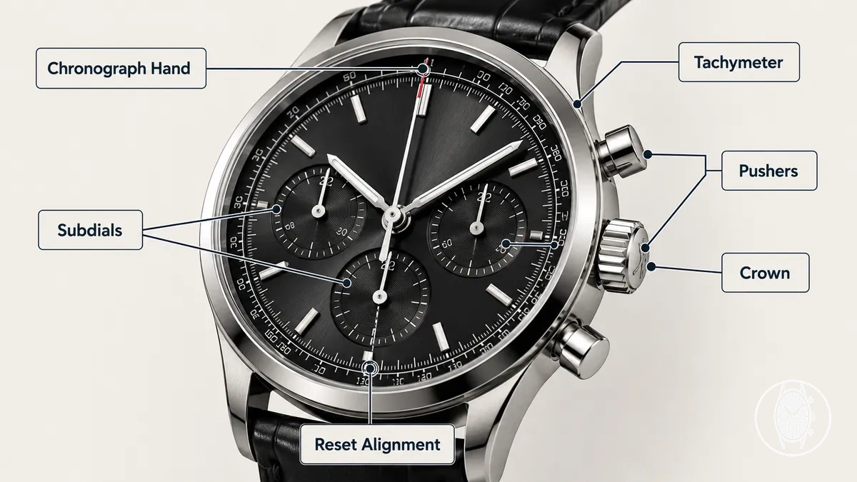 Parties cadran points commande chronographe
