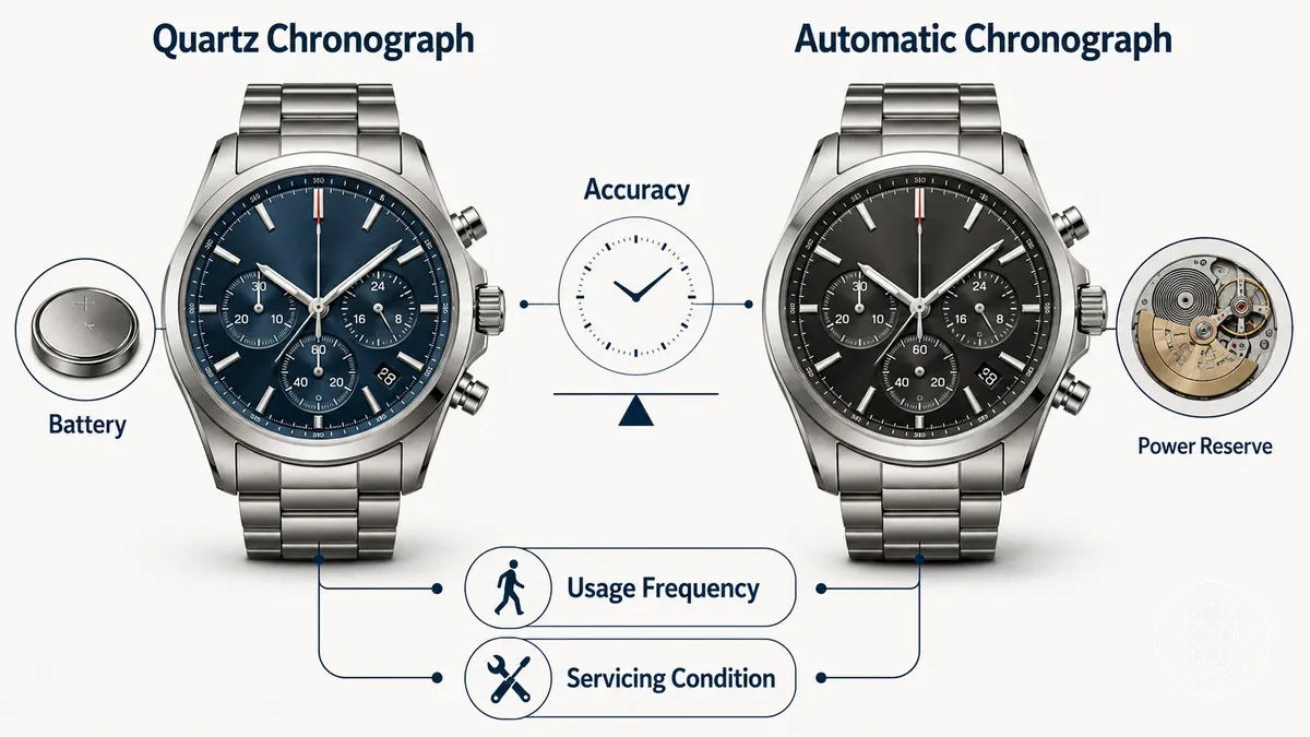 Chronographes à quartz et automatiques comparés par la précision, la source d énergie, la réserve de marche et la fiabilité quotidienne