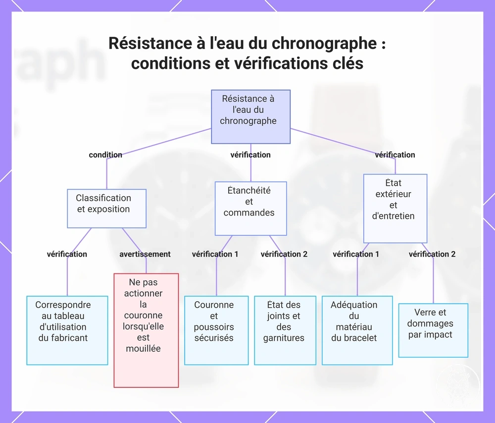 Résistance à l'eau du chronographe : conditions et vérifications clés