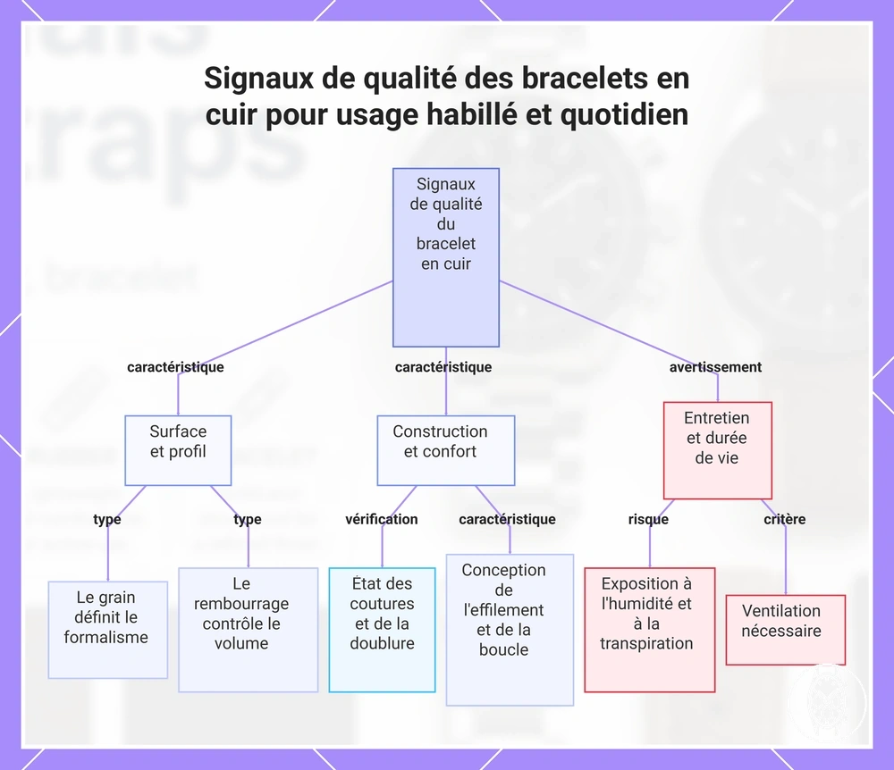 Signaux de qualité des bracelets en cuir pour usage habillé et quotidien