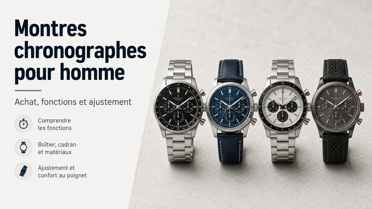 Montres chronographes pour homme avec différents cadrans, bracelets et styles de boîtier pour comparer avant achat