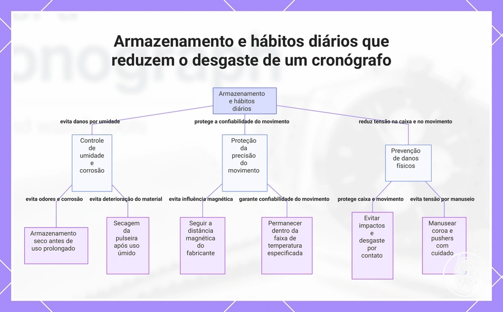 Armazenamento e hábitos diários que reduzem o desgaste de um cronógrafo