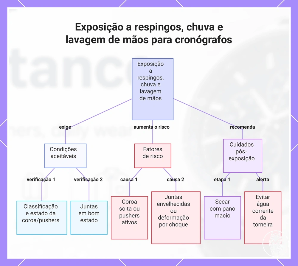 Exposição a respingos, chuva e lavagem de mãos para cronógrafos
