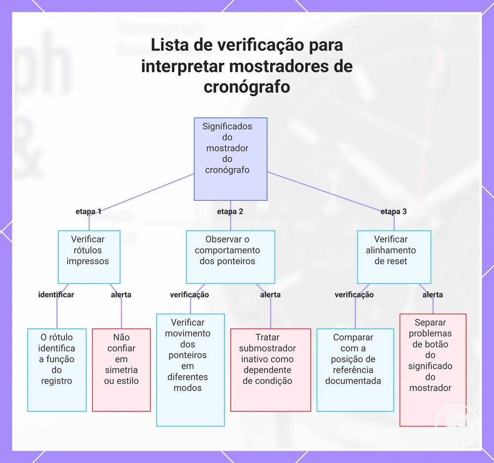 Lista de verificação para interpretar mostradores de cronógrafo