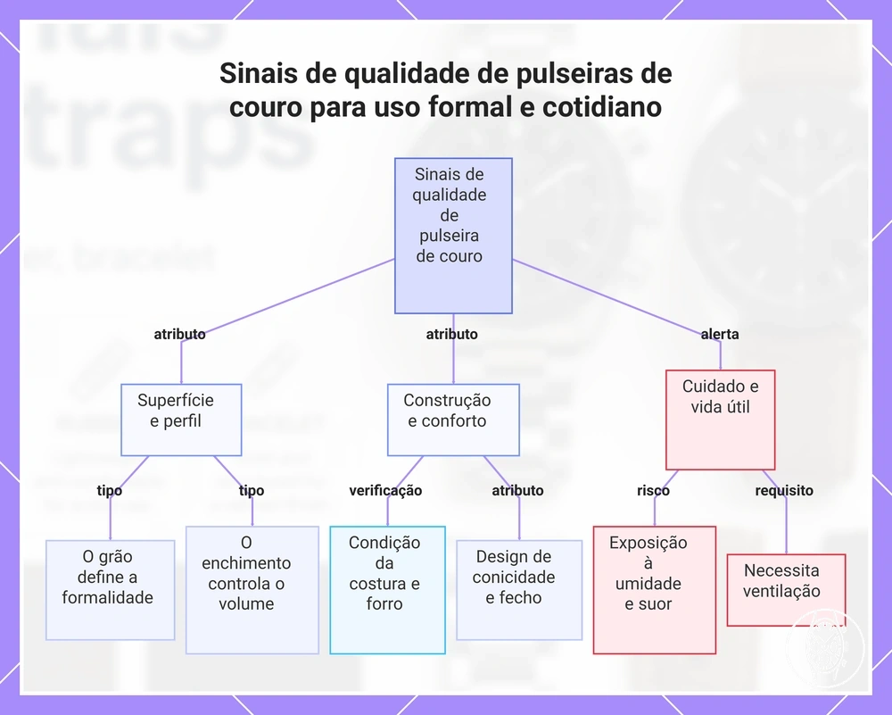 Sinais de qualidade de pulseiras de couro para uso formal e cotidiano