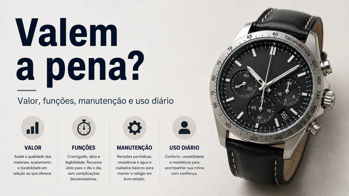 Relógio cronógrafo masculino avaliado por utilidade, funções, manutenção e uso diário