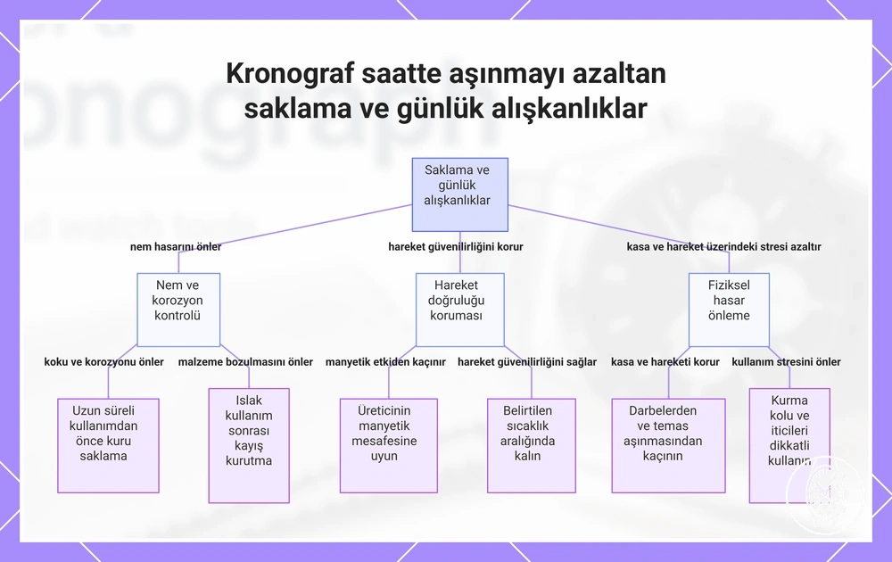 Kronograf saatte aşınmayı azaltan saklama ve günlük alışkanlıklar