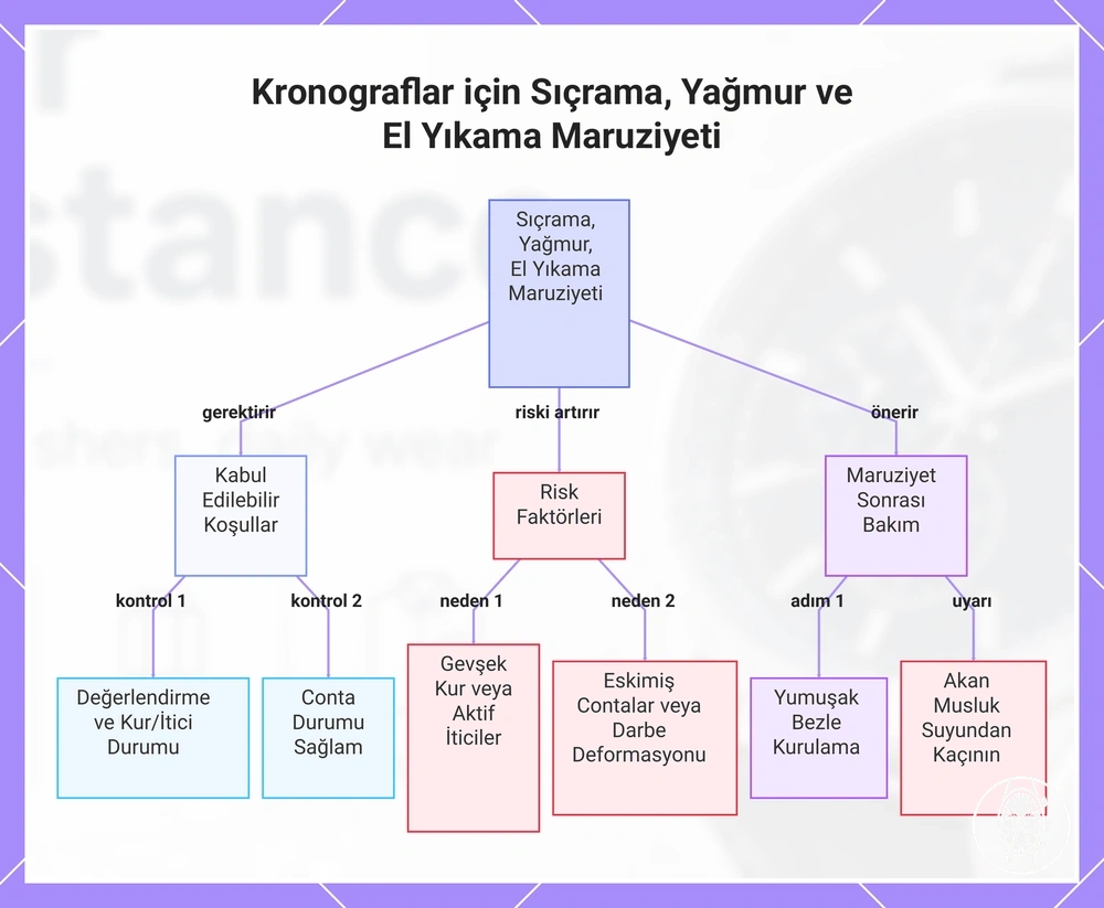 Kronograflar için Sıçrama, Yağmur ve El Yıkama Maruziyeti