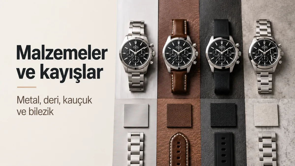 Metal kasalar, deri kayışlar, kauçuk kayışlar ve bilezik stilleriyle erkek kronograf saat malzemeleri
