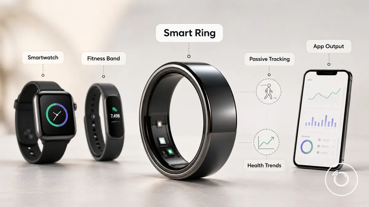 Fitness-Smartring dargestellt in den Optionen für tragbares Fitness-Tracking