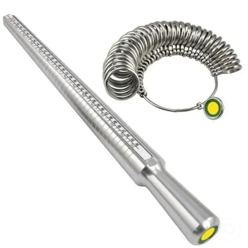 Metal ring sizer set with gauge mandrel stick for measuring finger size