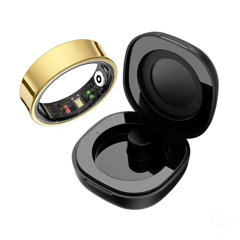Anillo inteligente R09 con estuche de carga, ritmo cardiaco, oxígeno en sangre, temperatura de la piel y resistencia 5ATM