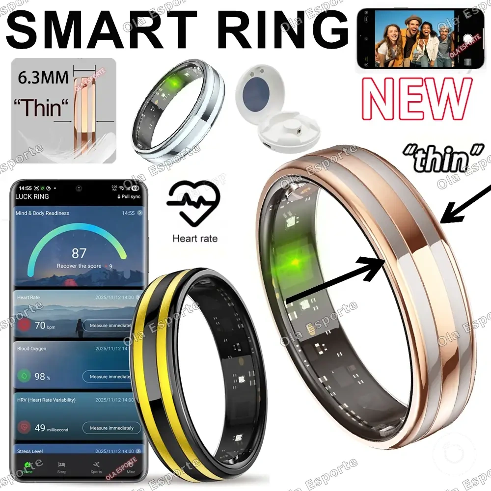 Anillo inteligente fino resistente al agua para ritmo cardiaco, temperatura corporal y seguimiento deportivo