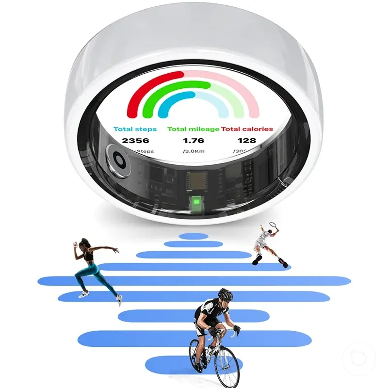 Bague connectée R12 en céramique avec boîtier de charge, rythme cardiaque, suivi du sommeil et contrôle gestuel