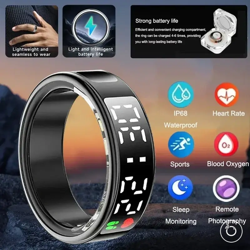 Bague connectée sport étanche pour le rythme cardiaque, l’oxygène sanguin, le sommeil et le suivi fitness