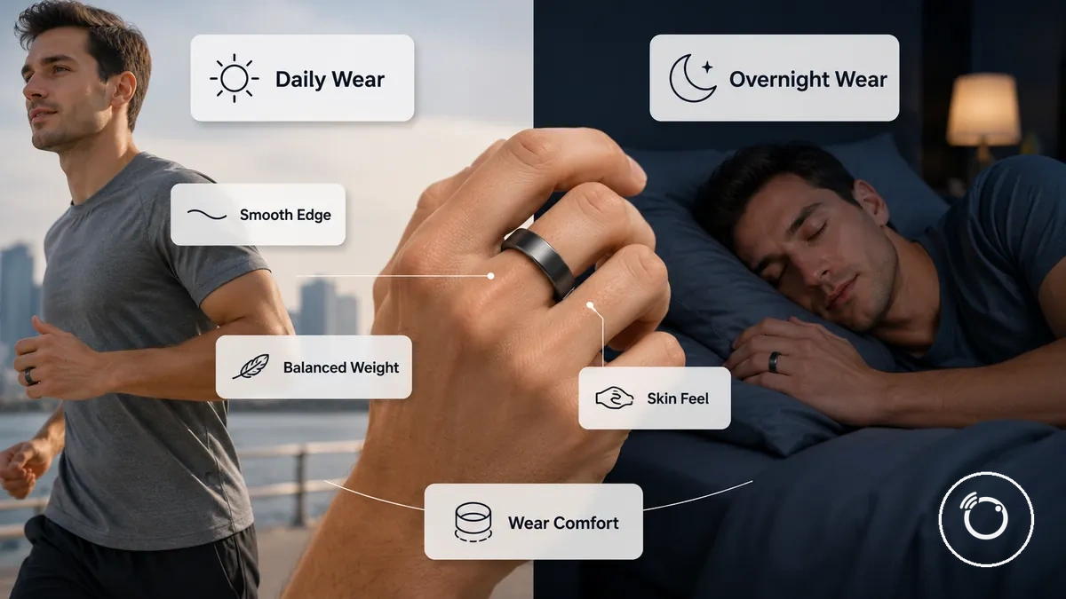 Bague connectée fitness portée confortablement lors d’une utilisation quotidienne et nocturne