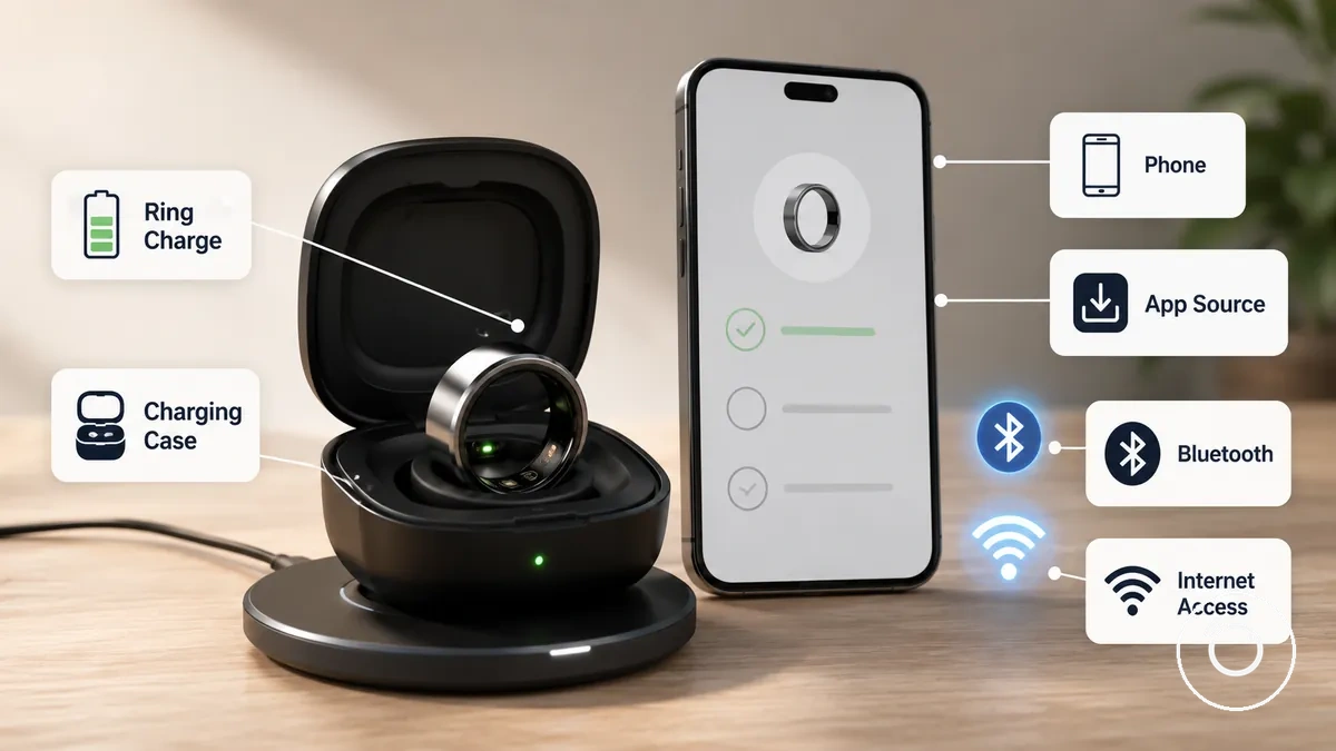 Etat de preparation de la bague du chargeur du telephone et de l application
