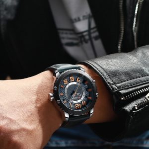 Curren montre bracelet en cuir pour hommes marque de luxe Quartz tanche Sport 3